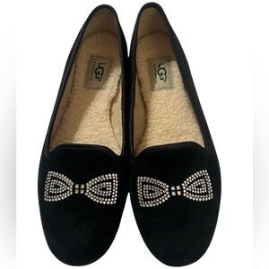 NWOT UGG Alloway Flats Shoes Crystal Bow Swarovski Crystal Black Sz 7.5